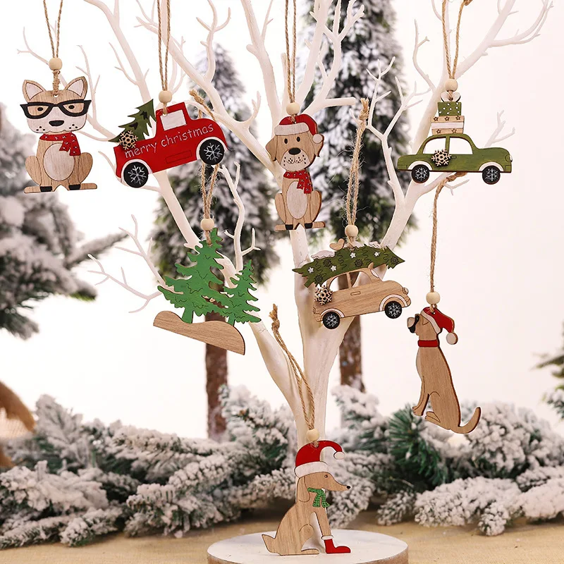 

1PCs Christmas Pendant Wooden Painted Colorful Car Xmas Tree Drop Ornaments Decorations for Home Kids Toys Gift Xmas New Year