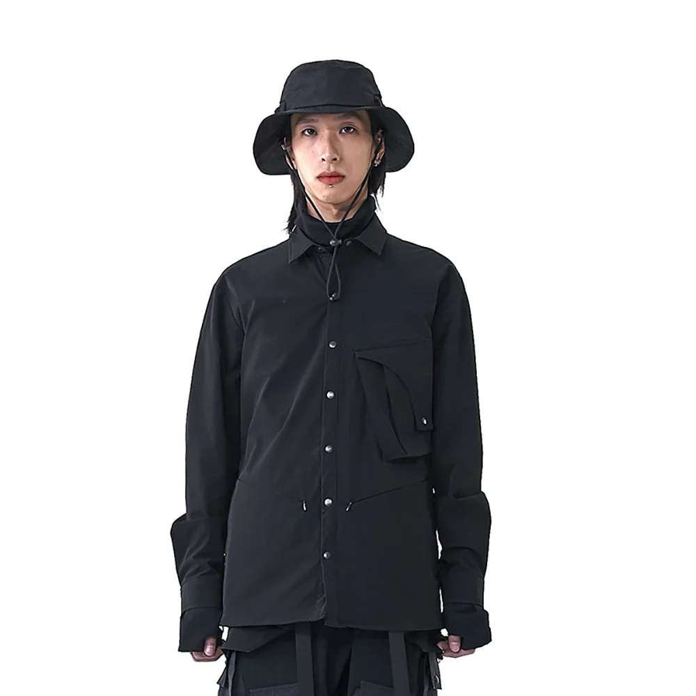 

PUPIL TRAVEL 2020FW Techwear Men's Long Sleeve Wrinkle Free Black Shirt Tactical Shirt Harajuku Style