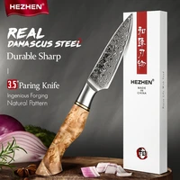 hezhen 3 5 inch paring knife professional damascus super steel cook knife fruit melon vagetable peeling sharp kitchen knife
