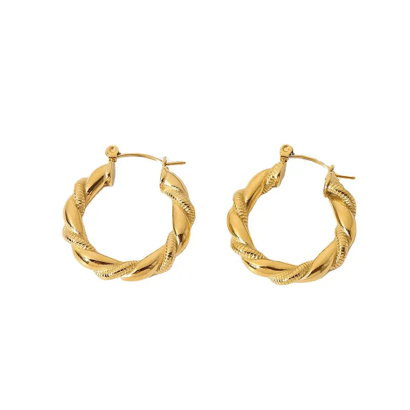 

HelloLook 18K Gold Plated Stainless Steel Twist Hoop Earrings Women Hypoallergenic Earrings Helical Hoop Earrings Jewelry