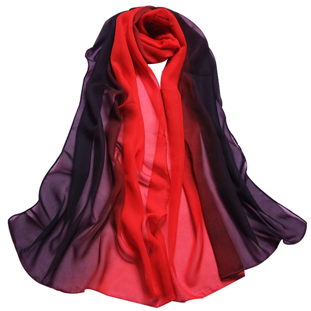 Осень зима градиентный цвет женский шарф шифон Марлевые Шарфы длинные шелковые