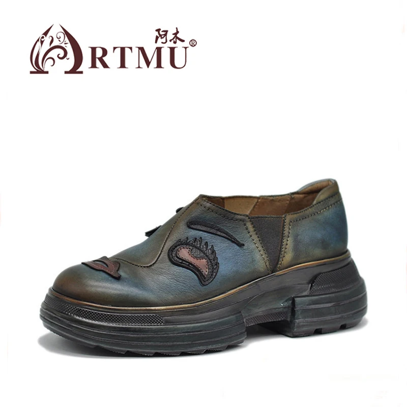 Женские туфли на танкетке Artmu повседневные из натуральной кожи толстой подошве с