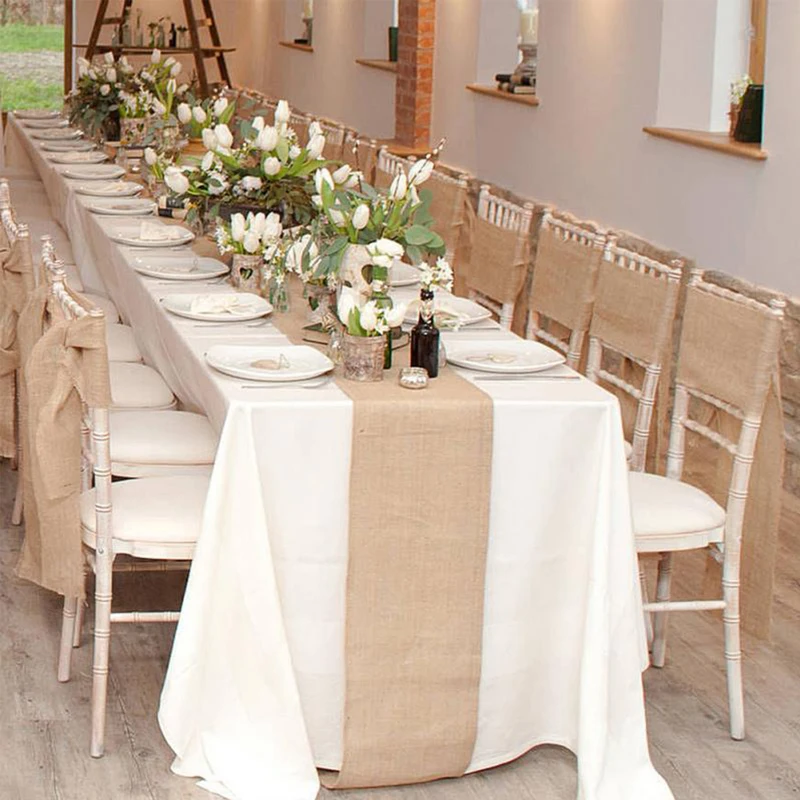 

10mx30cm Wedding Party Table Runner Burlap Natural Jute Imitated Linen Rustic Table Decoration Accessories Home Table Cloth