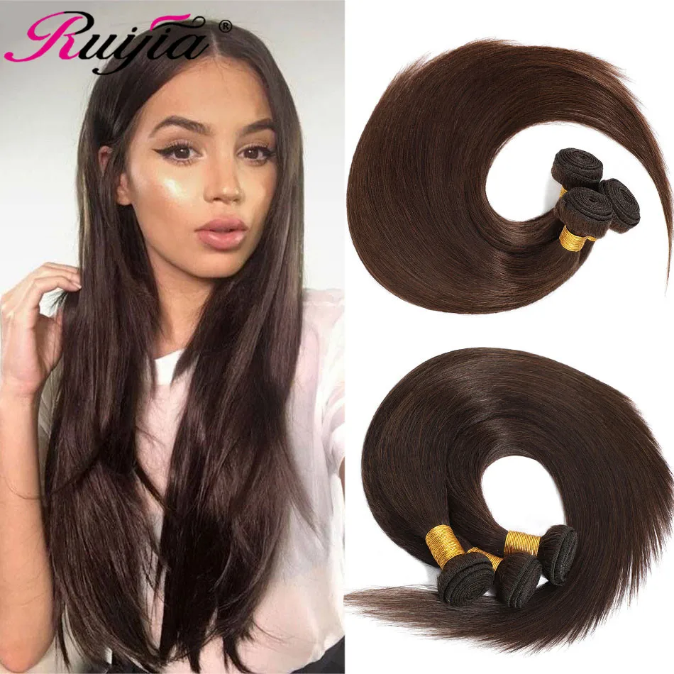 #2 #4 Brown Color Hair Straight Bundles Pre Colored Human Extension Malaysian 3 4 Weave | Шиньоны и парики