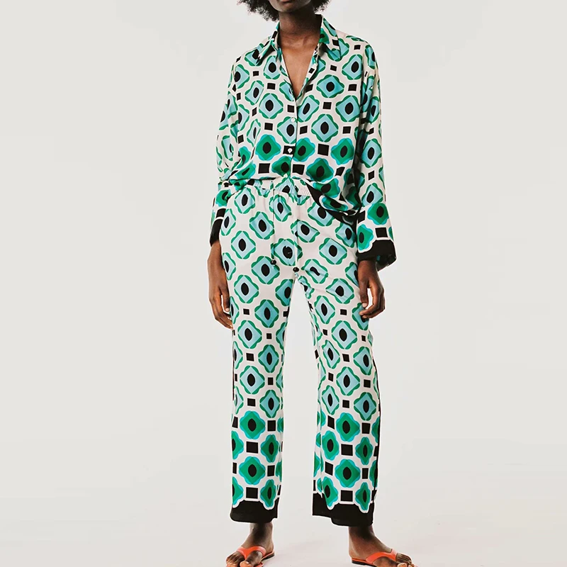 

Za Suit Women Suit 2-piece Suit Pants Suit 2021 New Fashion Printing Straight Leg Women Suits Casual Chic Street Youth Suits
