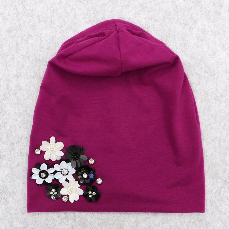 magenta GZHILOVINGL, брендовая вязаная шапка, s, весна, зима, осень, хлопок, с цветами, для женщин, девочек, Skullies Beanies, одноцветная, простая шапка - Цвет: magenta