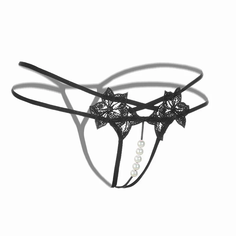

3pcs/lot Pearl Women's Underwear Massage Full Transparent Open Crotch T-pants Sexy Embroidery Thong G String Gril Panties