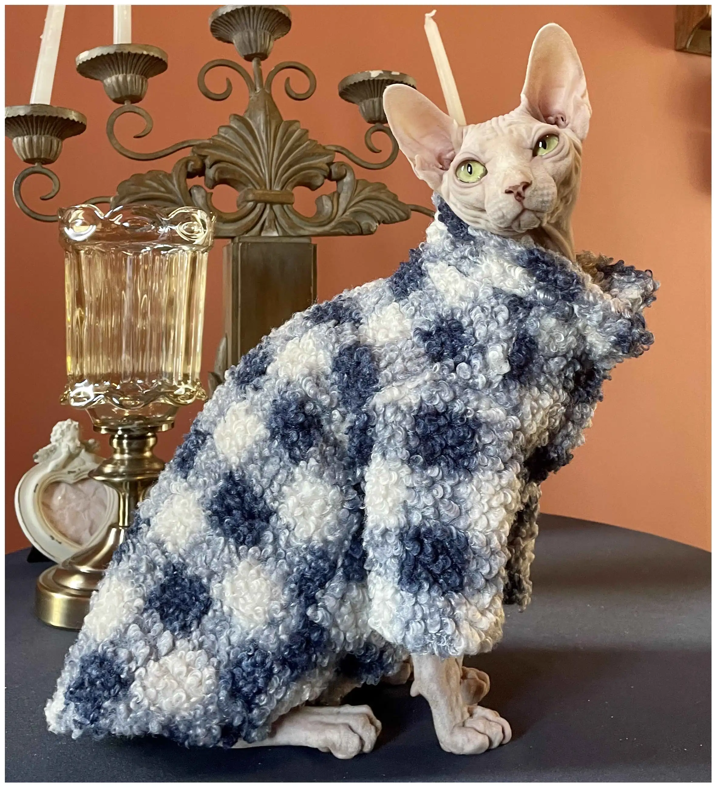 

Classic Plaid pet costume Sphinx Clothes Fall Winter Soft hairless cat clothing German curly cat pet clothes Sphynx Cat Clothes