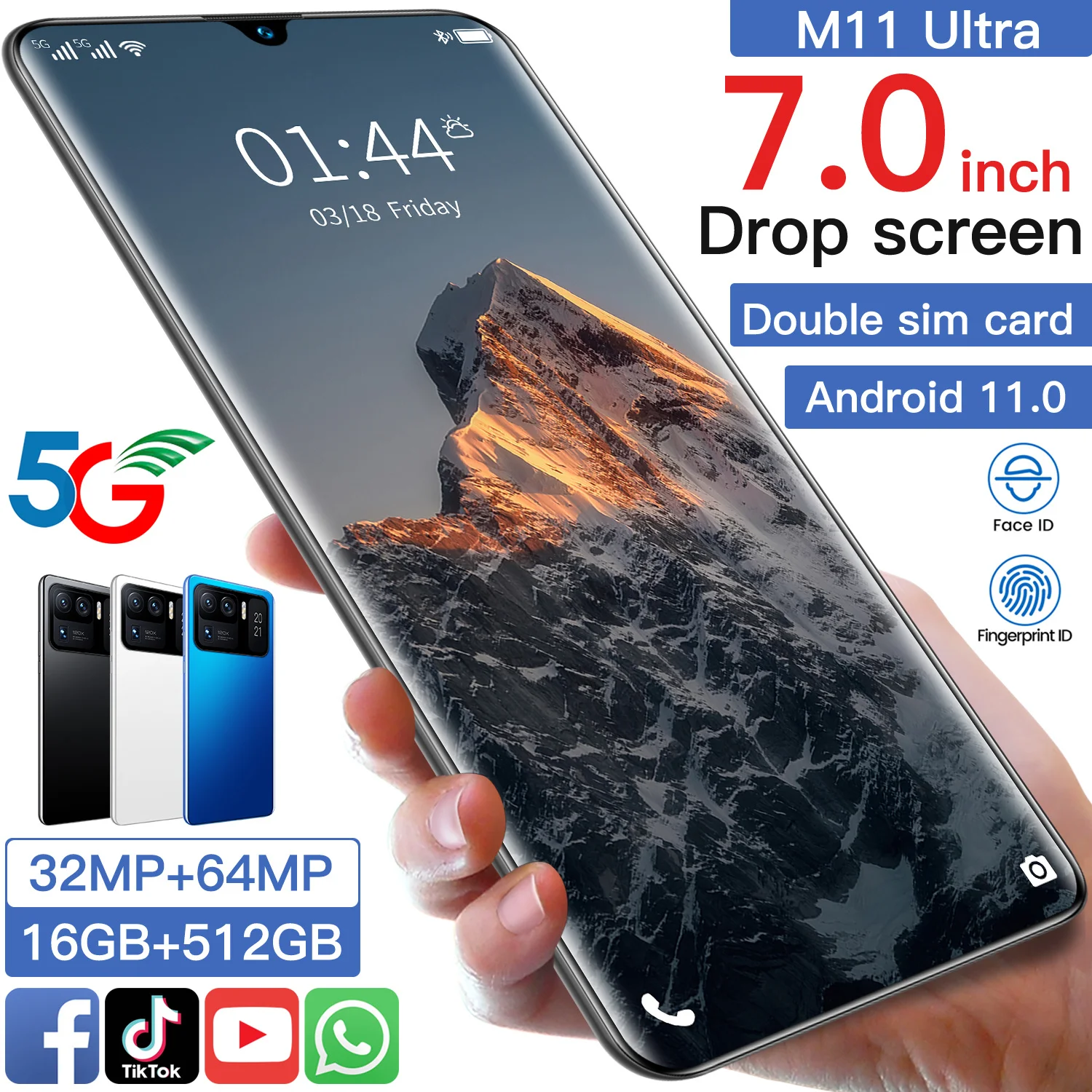 

[World Premiere] M11 Ultra Smartphone 7.0 Inch HD Screen 5G Cellphone 12+512GB 7200mAh Android11 Face ID Dual SIM Mobile Phone