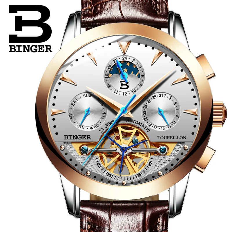 

Switzerland BINGER Sport Watch Men Skeleton Automatic Self Wind Mechanical Watch Waterproof Leather Relogio Masculino 2019
