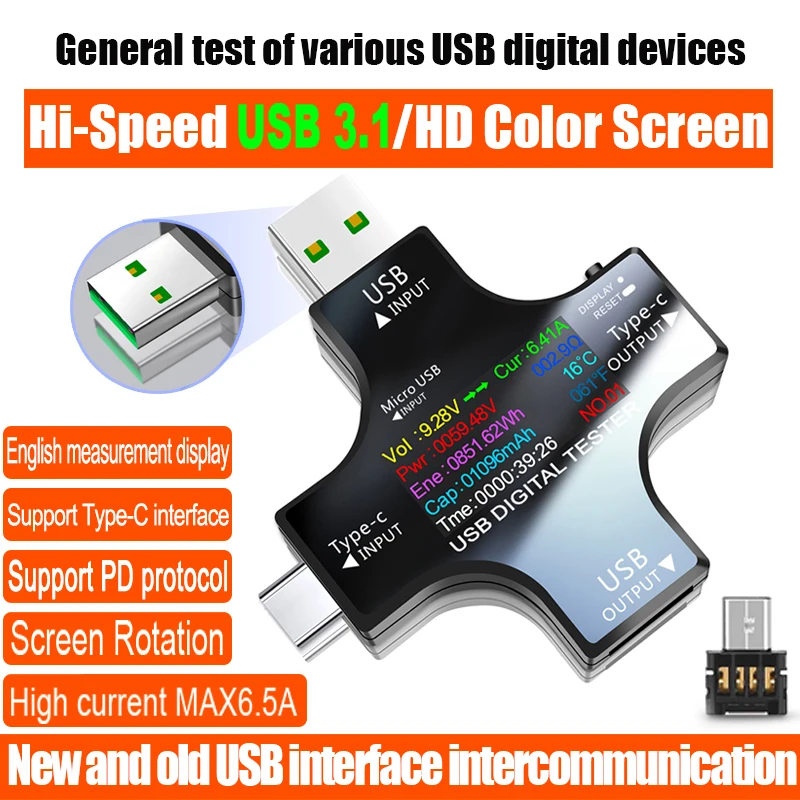 USB 3. 0 Type-C тестер DC Цифровой вольтметр Амперметр напряжения тока детектор PD