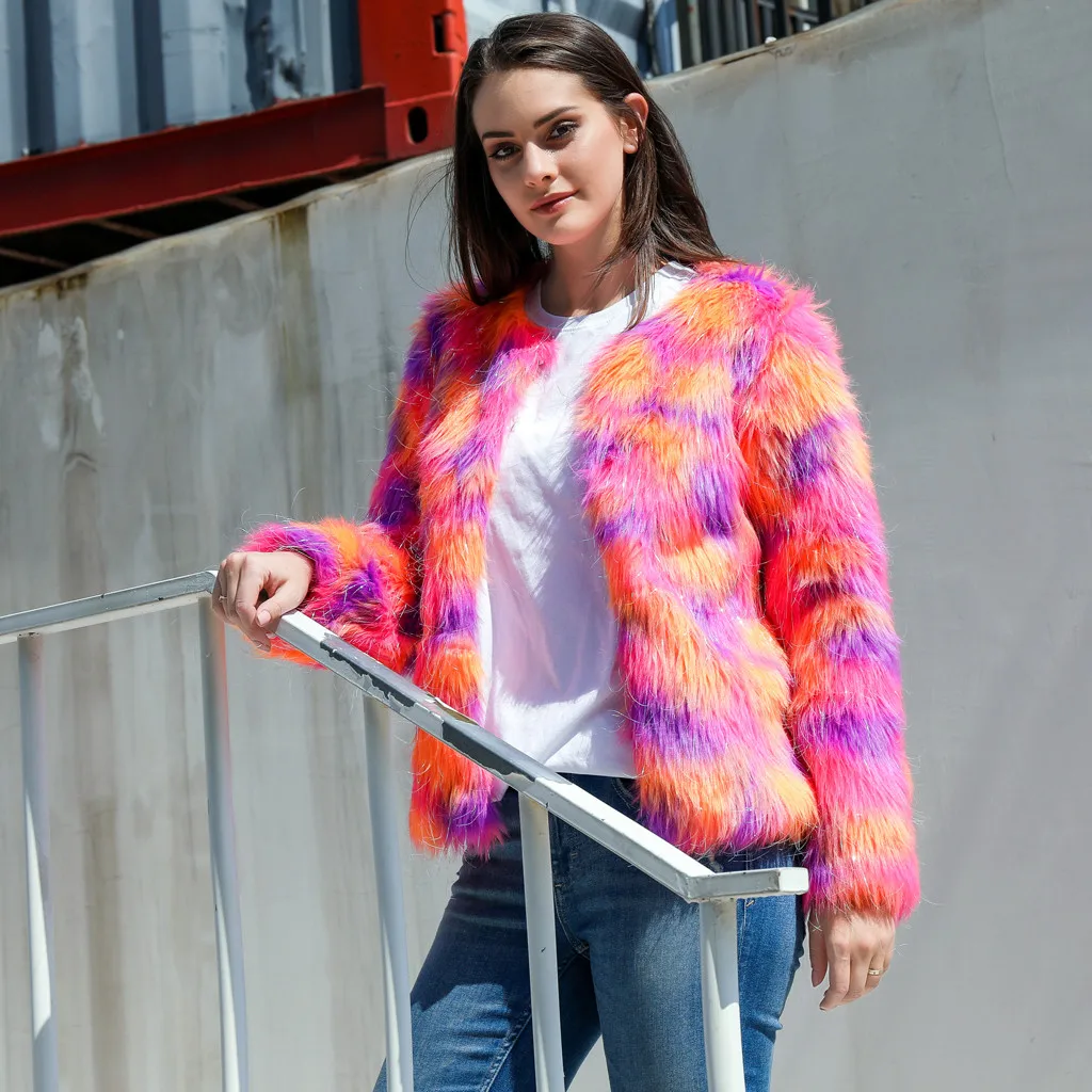 Женское меховое пальто Осень зима Женская куртка бохо искусственный мех верхняя