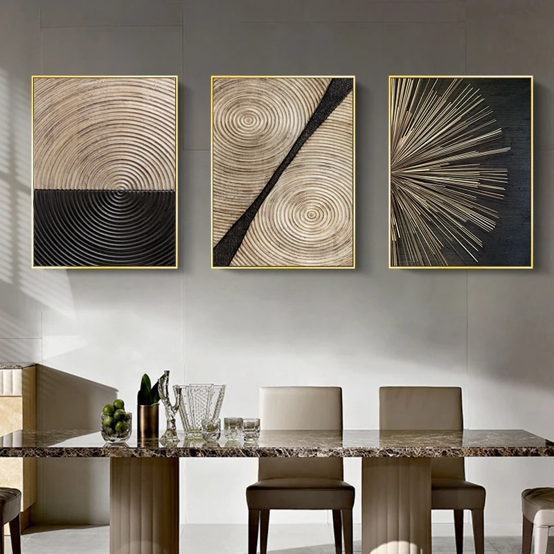 

Wall Prints Abstract Vintage Black Gold Wood Art Posters Tree Ring Radial Lines Nordic Canvas Picture Home Decor Paintings