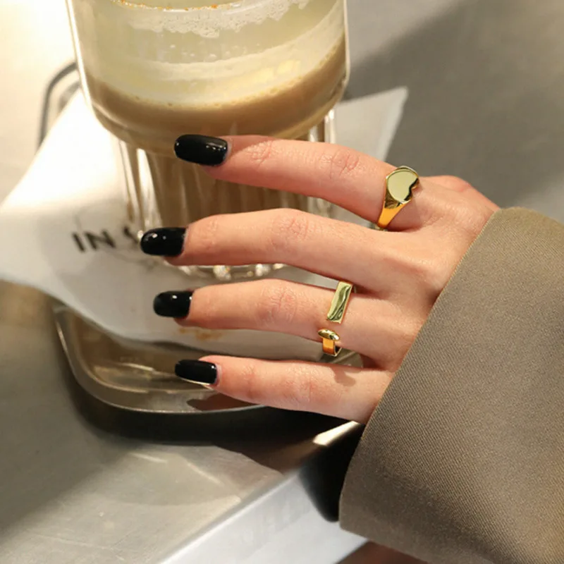 

Minimalist Rings Sterling Silver For Women Geometric Designer Korean Gold Trendy Adjustable Ring 2021 Trend Fine Jewellery Gift