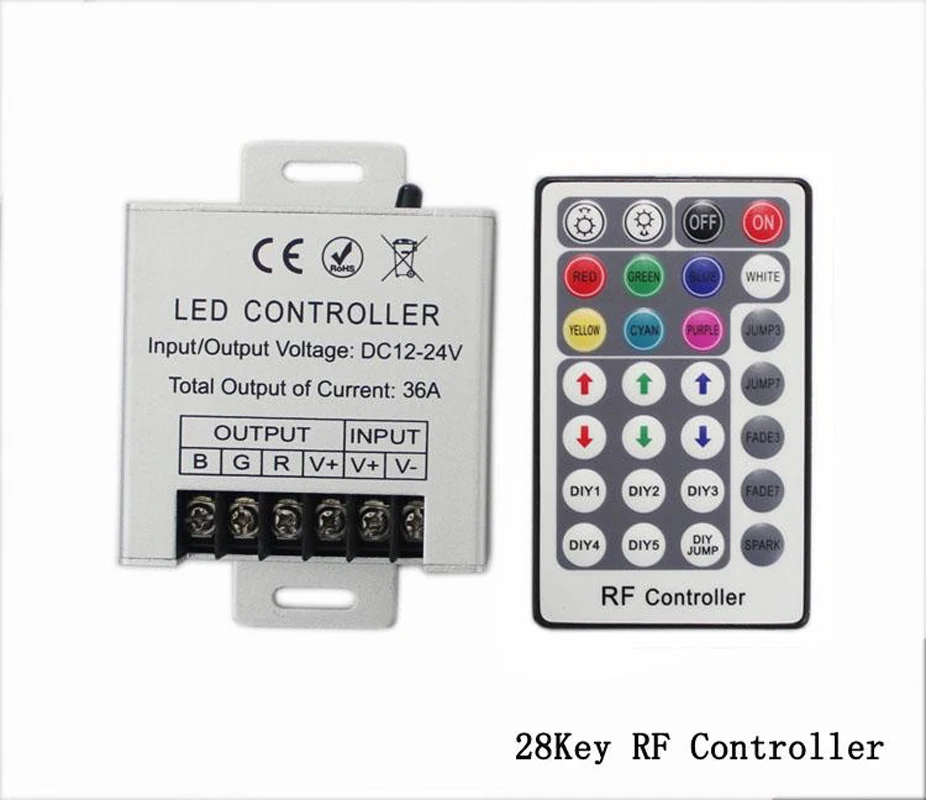 LED RGB controller RF remote 30A 36A 12V 24V 360W 720W 28key for rgb smd 5050 3528 led strip and module lights | Освещение