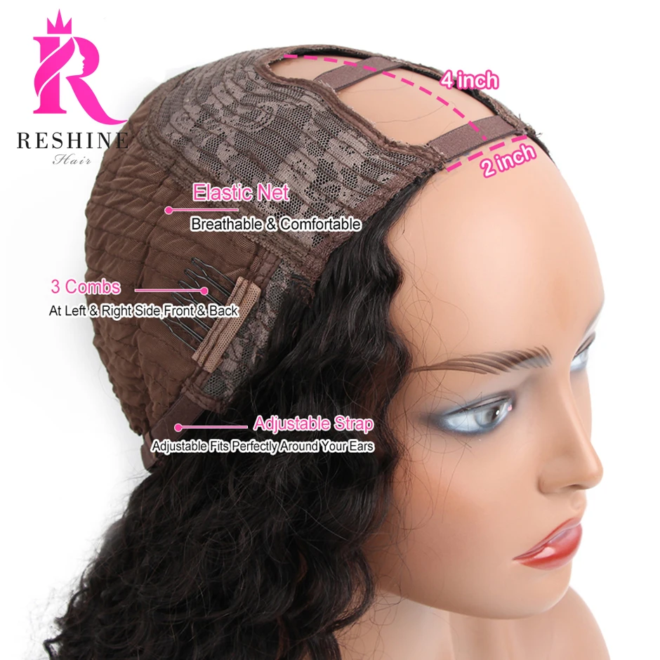 

RESHINE 30inch Indian Water Wave U Part Wig Human Hair Wigs For Black Women 180% Density Glueless Human Hair U Part Curly Wig