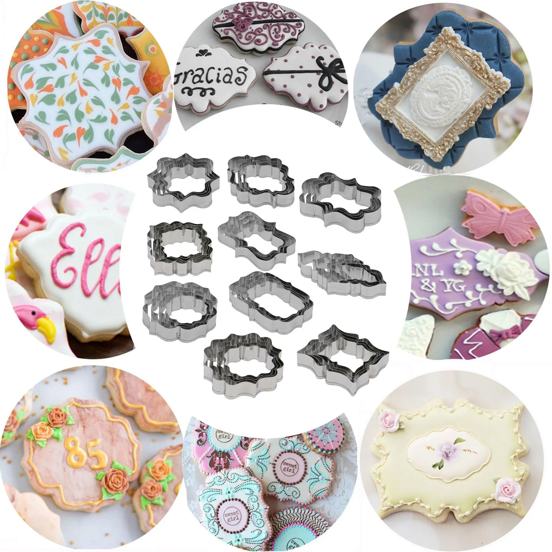 

polymer clay cutter Stainless Steel Cake Fondant Mould European style mirror frame blessing border Shape Mold cookie Tools