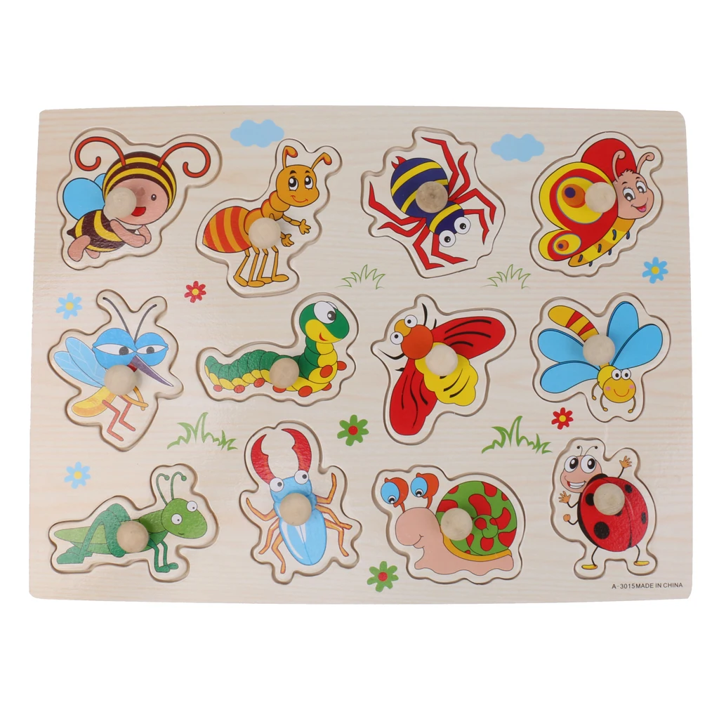 

2 Piece Wooden Peg Puzzle Jigsaw Preschool Early Learning Educational Toy for Kids - Fruits And Insects