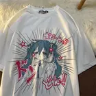 Женские футболки Y2K аниме кавайная винтажная Повседневная футболка оверсайз Женская модная футболка Харадзюку с коротким рукавом и круглым вырезом летние топы