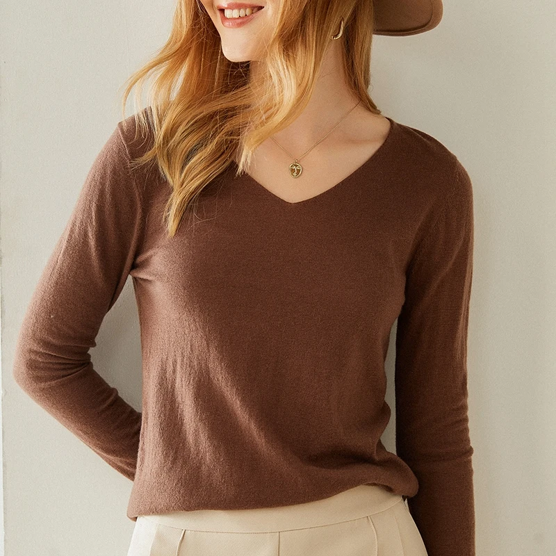 Женская кашемировая блузка с V-образным вырезом Осень-зима 2020 | одежда