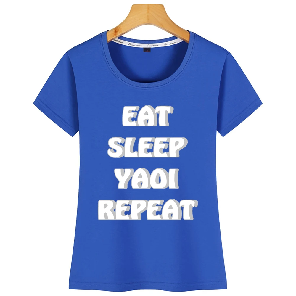 Топы Футболка Для женщин &quot Eat Sleep яой повторить базовое черное изготовленный на