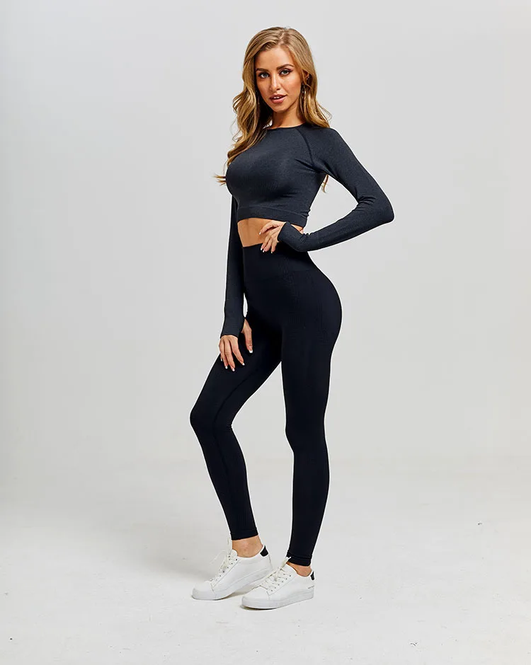 

Women Seamless yoga set Fitness Sports Suits GYM Cloth Yoga Long Sleeve Shirts High Waist Running Leggings Workout Pants Shirts