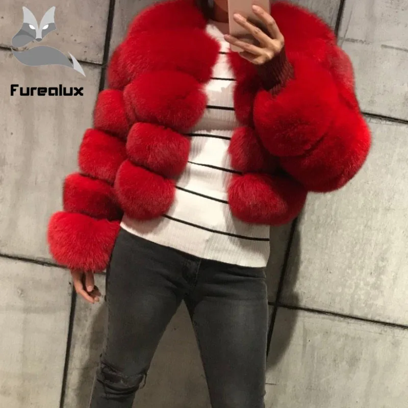 Furealux женская теплая шуба из натурального Лисьего меха Короткие На зимнем меху