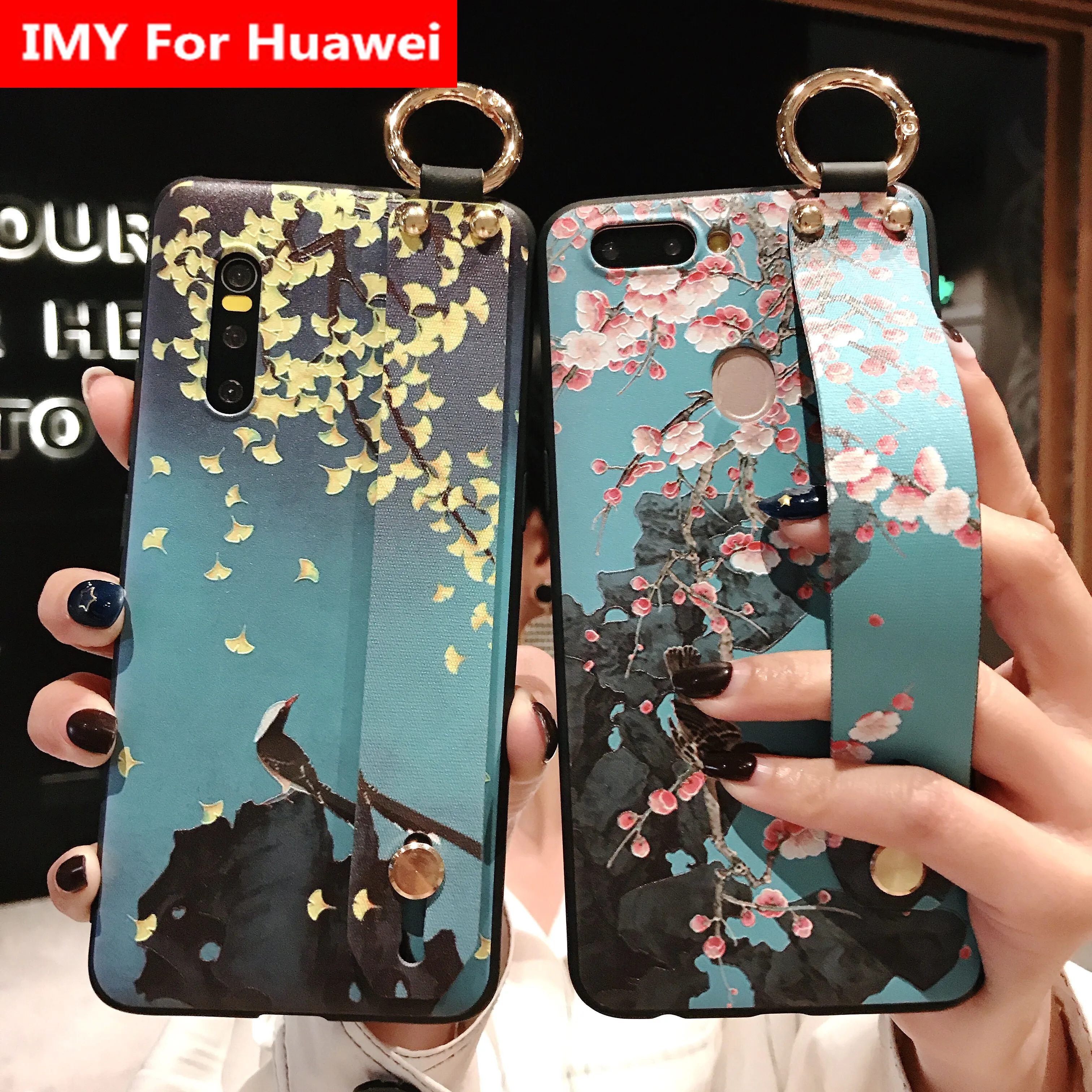Мягкий чехол с цветочным ремешком и держателем для телефона Huawei P40 lite P10 P20 P30 pro nova