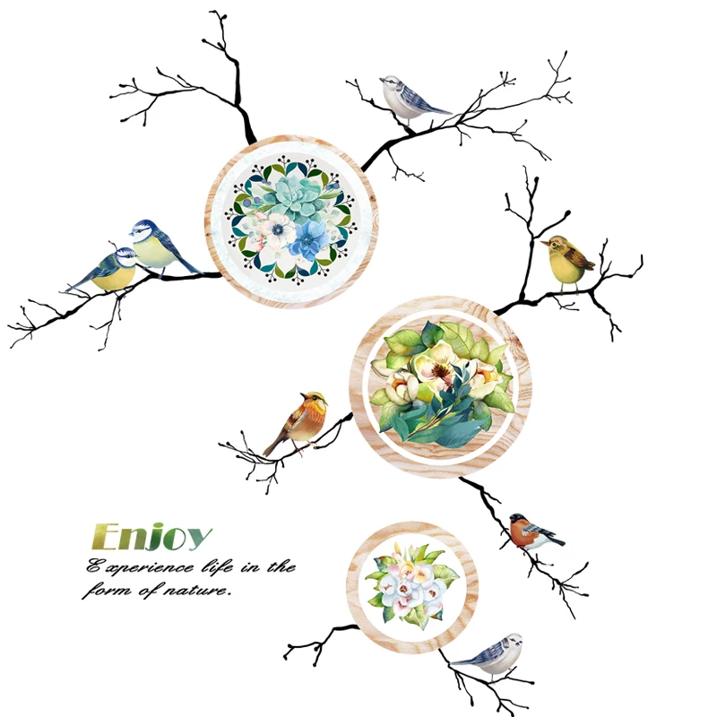 

Creative Bird on The Branch Flower Wall Sticker for Living Room Bedroom DIY Room Decoration Art Wallpaper