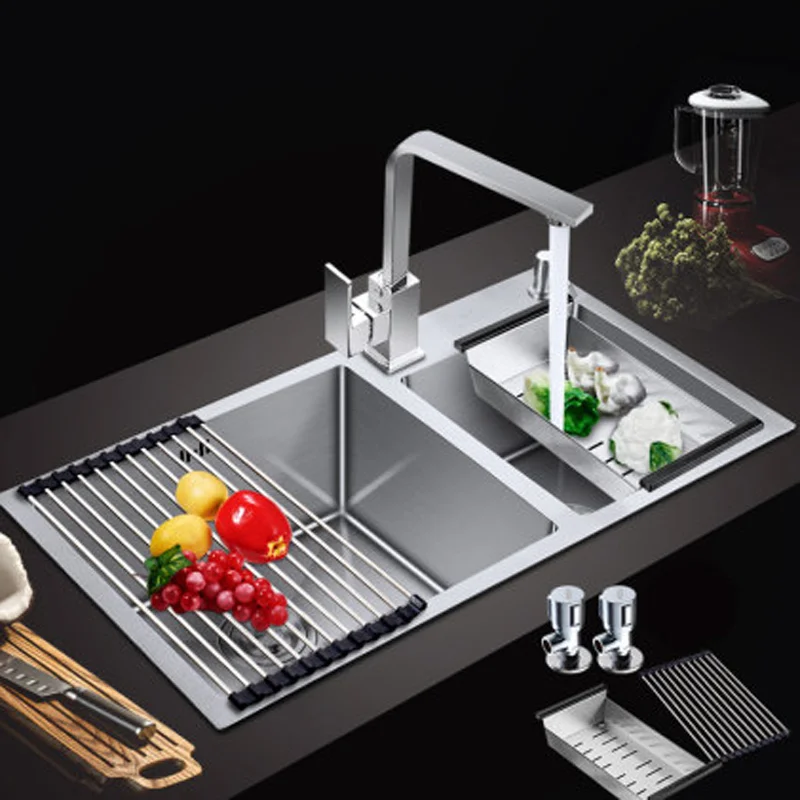 4 мм толщина вручную двойной паз 304 кухонная раковина из нержавеющей стали под