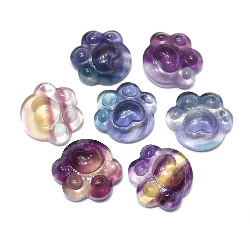 

1 PCS 1 inch natural rainbow fluorite crystal cat paw