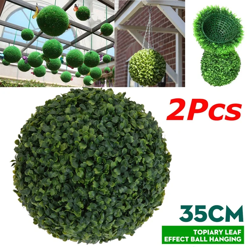 

2 PCS 35cm Plastic Topiary Tree Leaf Effect Ball Hanging Home Garden Decor Artificial Hanging Topiary Buxus Balls