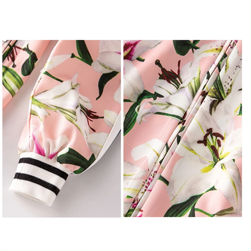 

2021 spring autumn women pant sets lily flower printed 2 pieces sets casual tops + pants runway pant suits