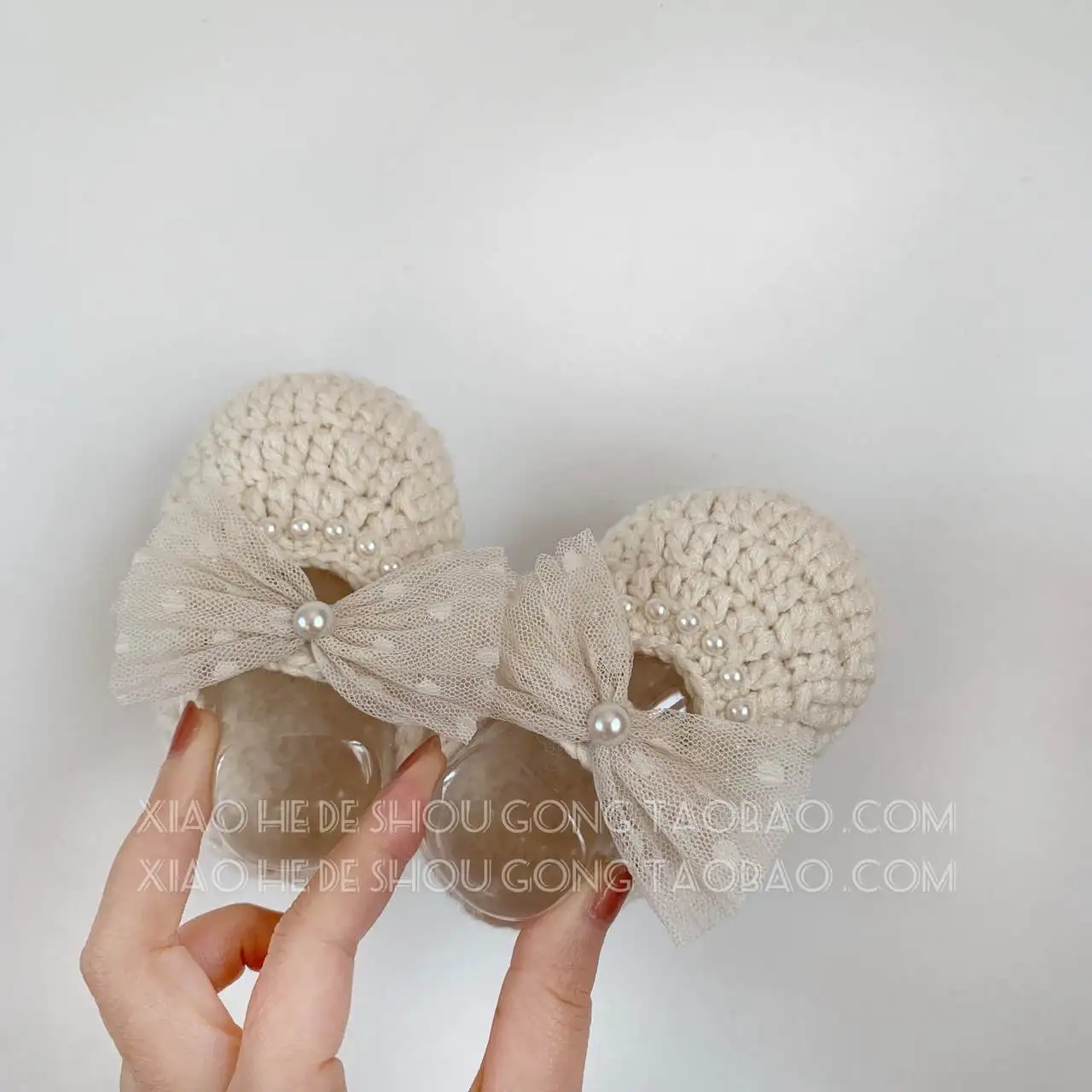 Детская обувь ручной работы вязаная крючком кружевная сетчатая с бантом женская