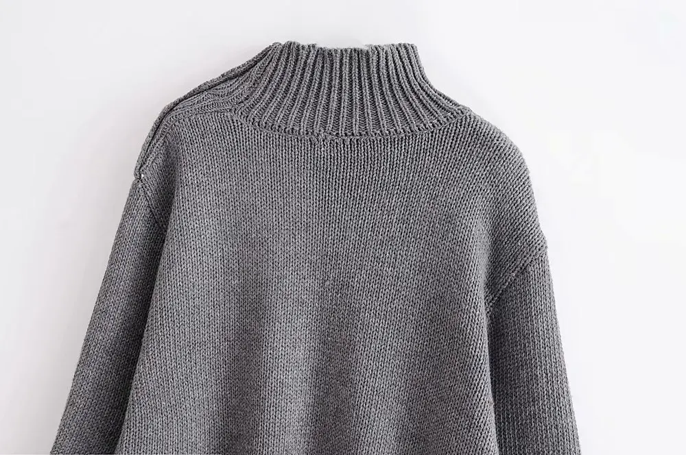 Za высококачественный Женский свитер с высоким воротом зимние пуловеры новые осенние повседневные топы с пуговицами элегантные свободные трикотажные изделия в полоску