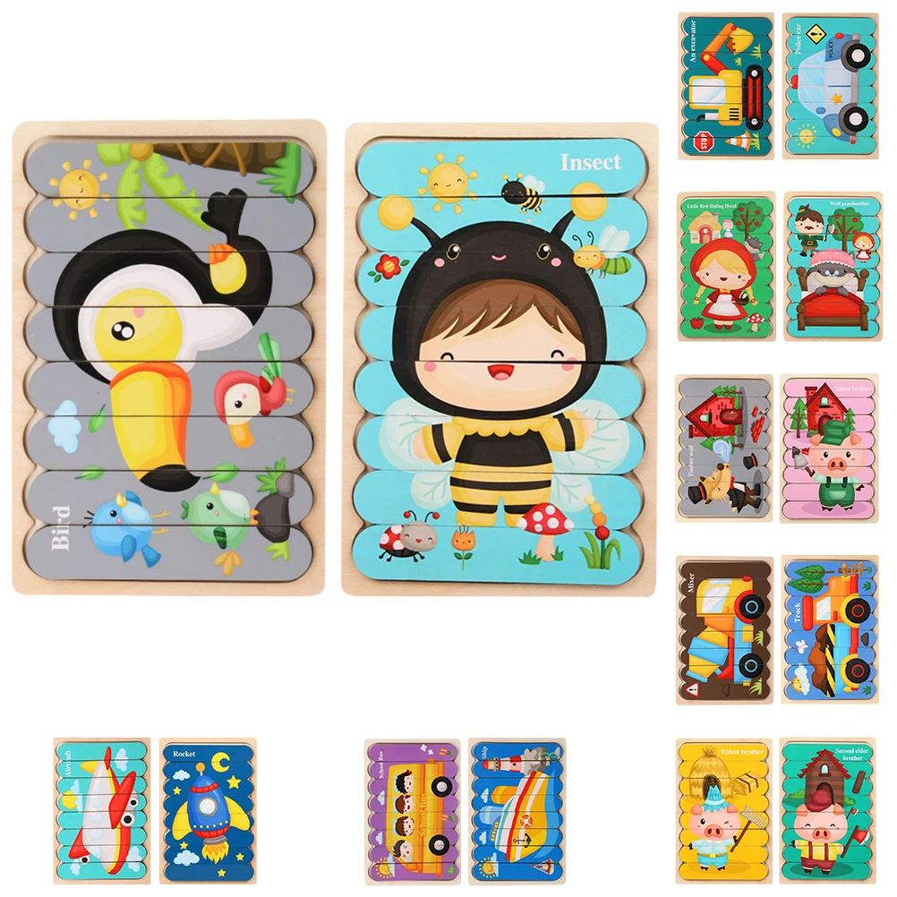 

2021 NEW Wooden Jigsaw Puzzle Children's Baby Animal Double-sided Cognitive Puzzle Toy Nontoxic Parent-child Interactive Toys