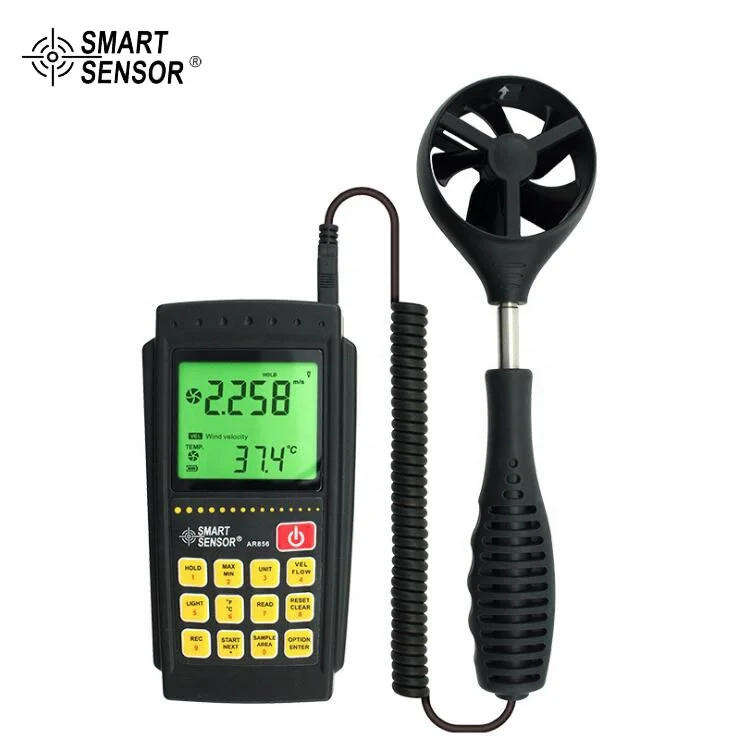 

Smart Sensor AR856 Split Digital Anemometer Air Wind Speed Thermometer and Air Volume Meter Measuring With Data Storage