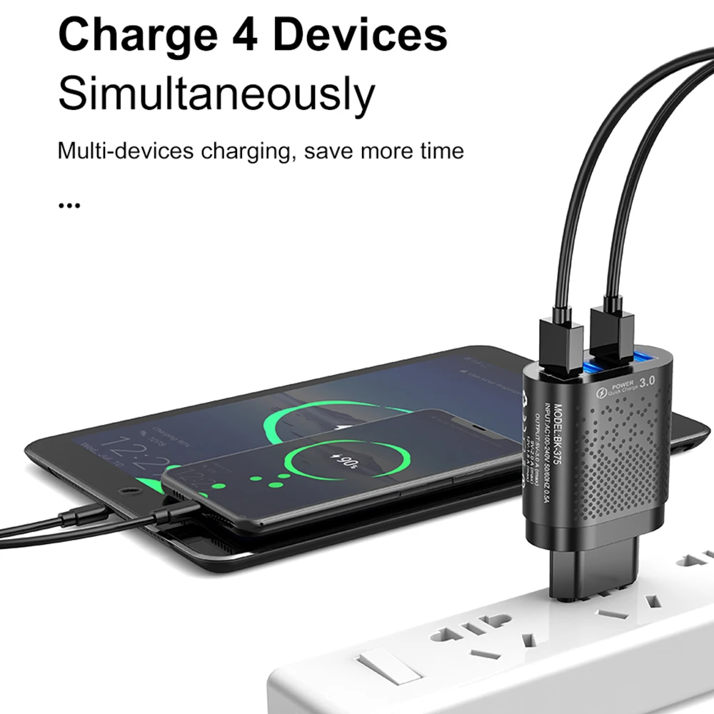 Универсальный 4 порта USB зарядное устройство адаптер QC 3 0 ЕС и США Подключите
