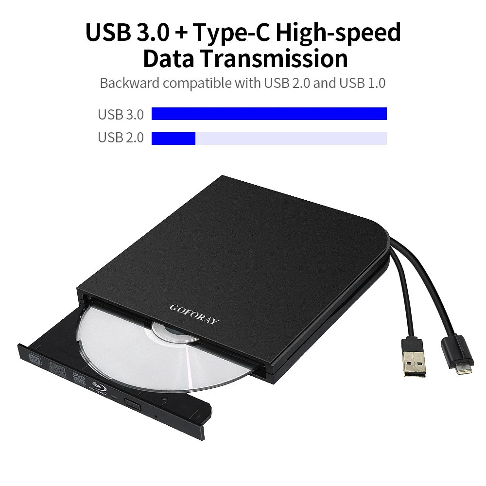 

DVD Recorder BD-RE CD/DVD USB 3.0 Type-C Blu-Ray Drive External RW Writer Rewriter Portable ODD HDD Burner Drive for Windows