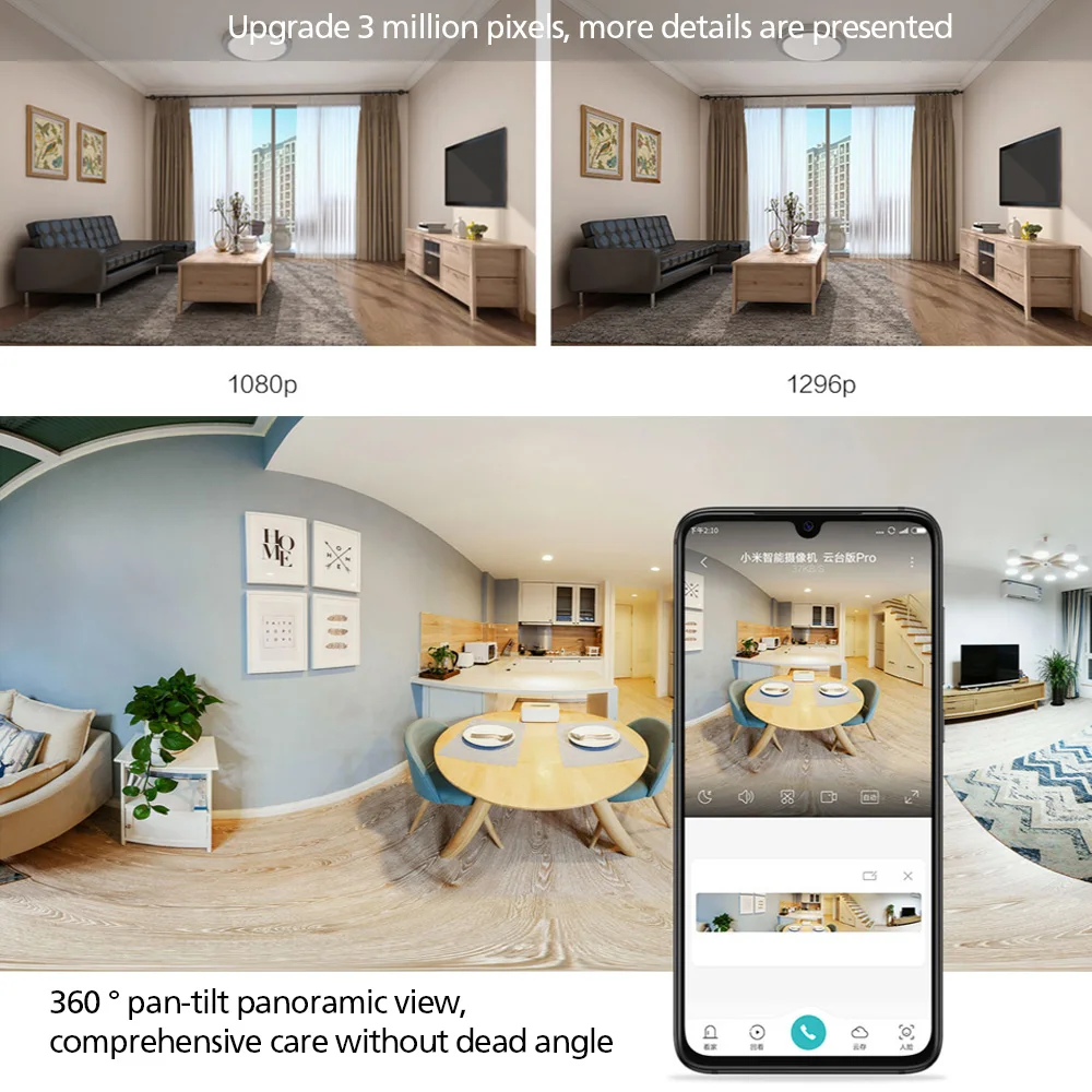 Xiaomi Mijia PTZ Pro 2K 3 мегапикселя 360 ° панорамная bluetooth4.2 умная IP камера с ИИ обнаружением