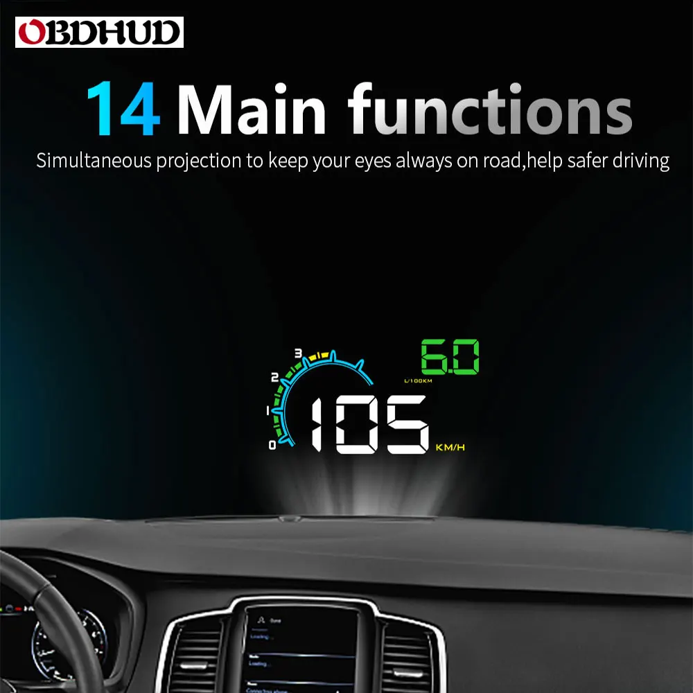 OBDHUD D3000 hud Дисплей Автомобильный цифровой спидометр лобовое стекло проектор превышение скорости об/мин сигнализация для всех автомобилей