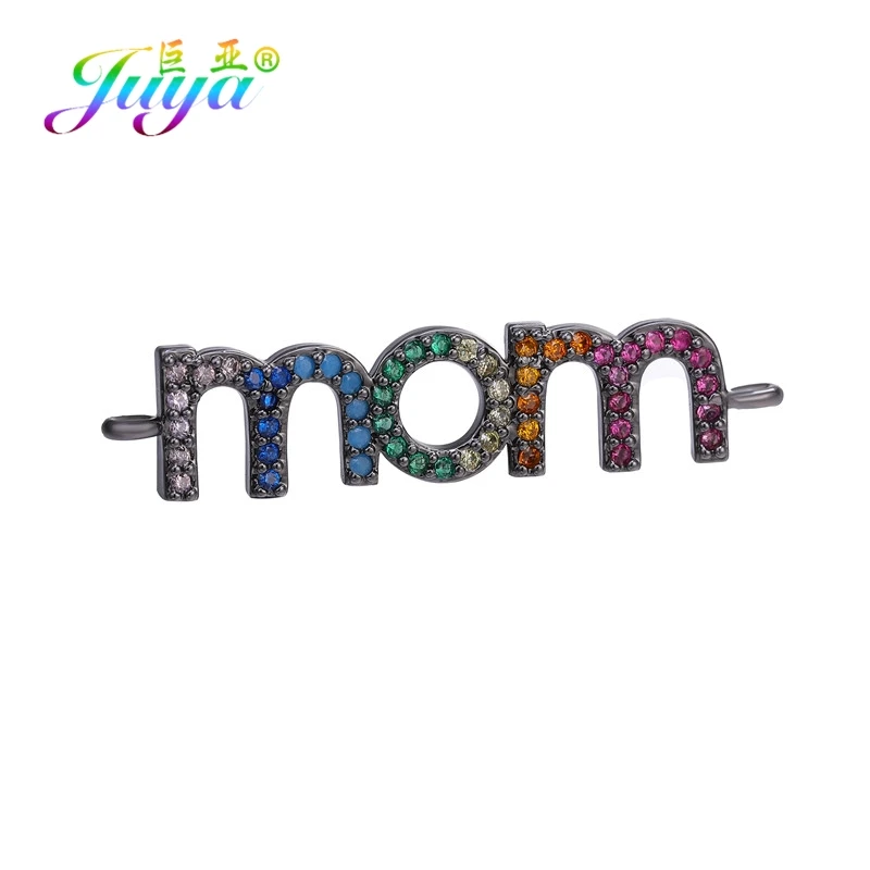Metal Black Juya DIY ювелирные аксессуары Красочный Циркон буквы мама мальчик девочка разъемы для мамы женский дружба шнур кожаный - Цвет: Metal Black