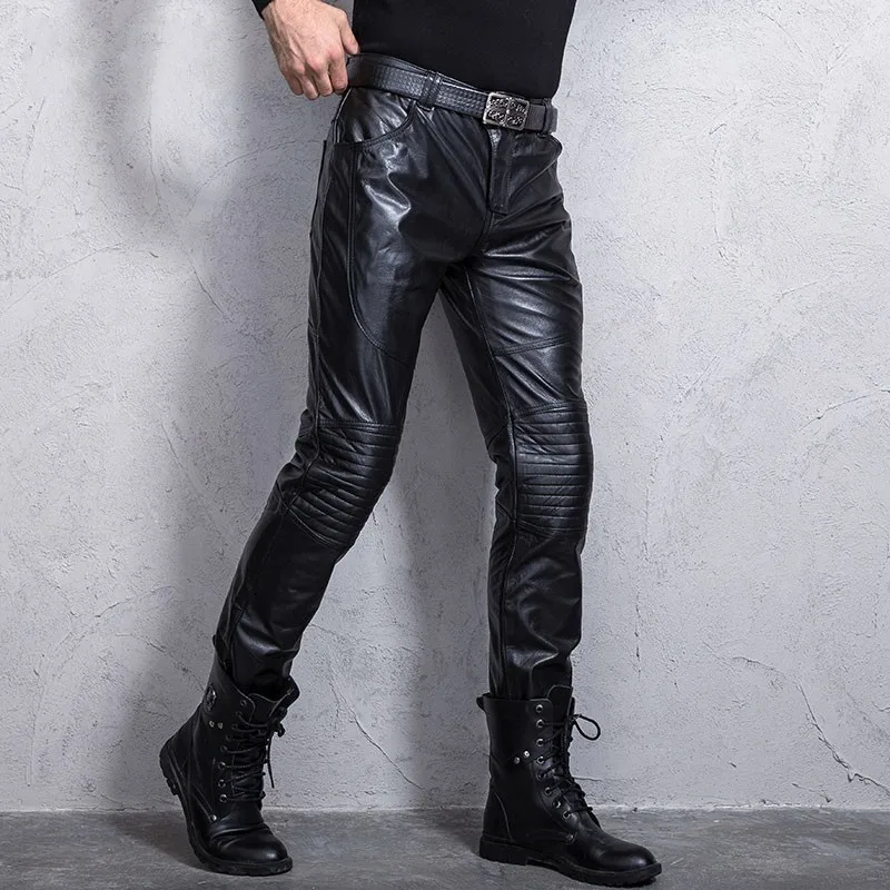 Мужские мотоциклетные брюки из натуральной воловьей кожи брендовые Роскошные
