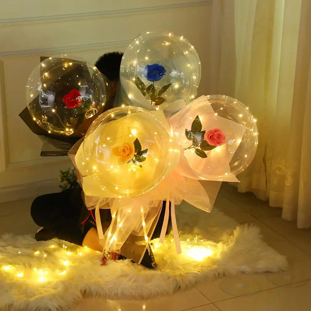 

Beautiful LED Luminous Balloon Light Bouquet Rose Party Lamp Decor Wedding Birthday Gift For Valentine's Day New Year Kid Gift