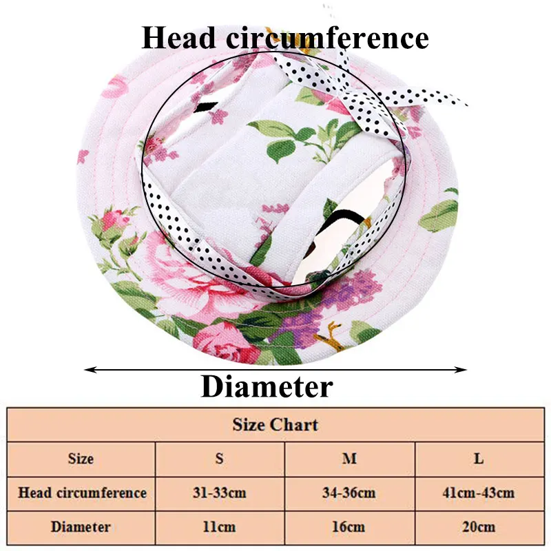 

Dog Cap With Ear Holes Mesh Cloth Round Sun Hat Dog Flower Strip Bow Princess Cap Breathable Outdoor Baseball Beach Visor Hat