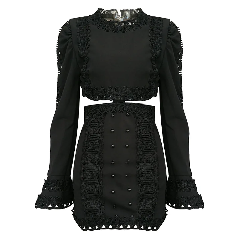 

2019 New Fashion Summer Dress Sexy Black White Hollow Out Bodycon Women O Neck Long Sleeve Dress Celebrity Party Dress Vestidos