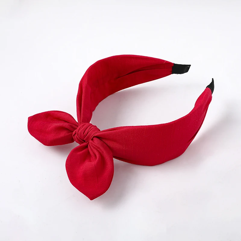 Cloth Fabric Solid Color Retro design solid color satin bow headband female fashion rabbit ears tiara headwear hair accessories |