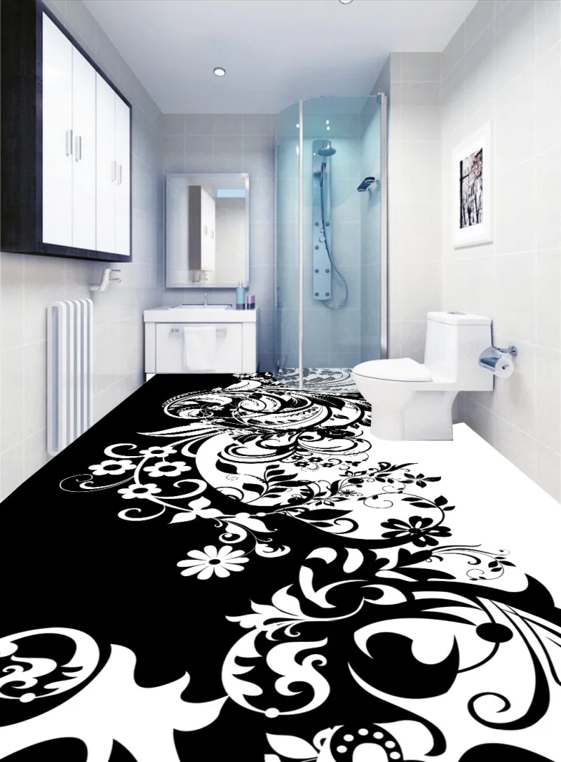 Черно-белый узор красивый пол гостиная спальня ванная комната Фреска ПВХ