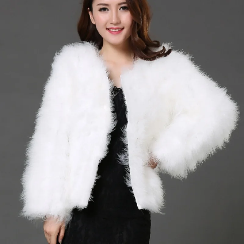 Новинка 2020 Женское пальто из натурального меха страуса карамельных цветов