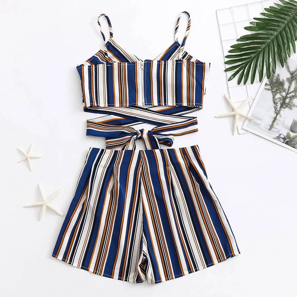 Пижамы 2021 летние Женские пижамные комплекты на бретельках пикантные полосатые